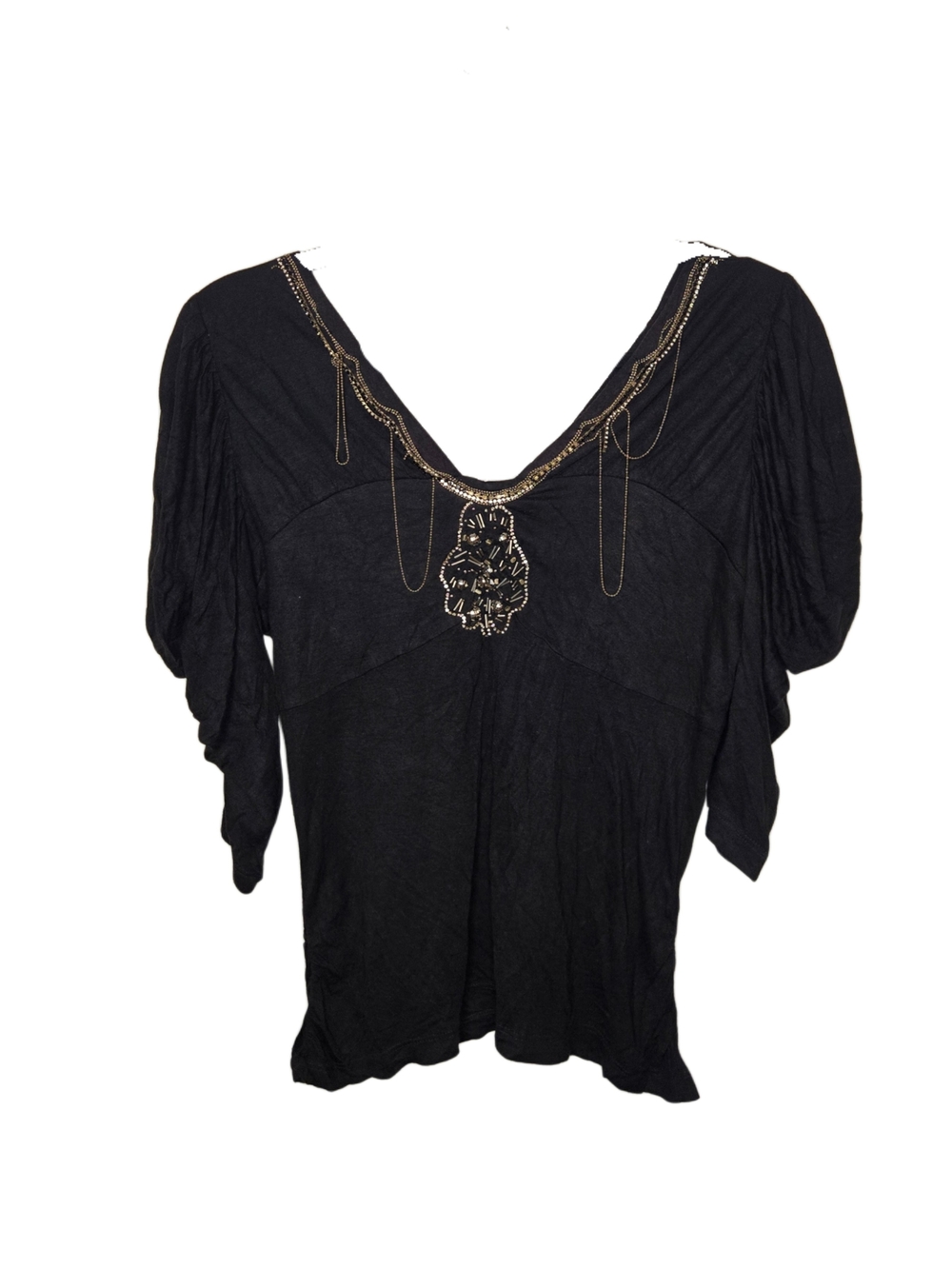 Vintage Y2k Black Embellished V-Neck Top!